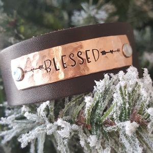 Handstamped Leather/Copper Statement Cuff